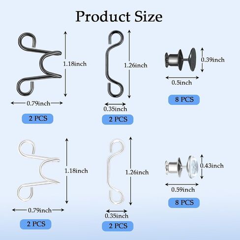 24 قطعة بدون خياطة سروال قابل للتعديل الخصر مشبك موسع مجموعة جينز 2 نمط 4 مجموعة بانت الخصر مشدود لتنورات الجينز (أسود، فضي) in Kuwait
