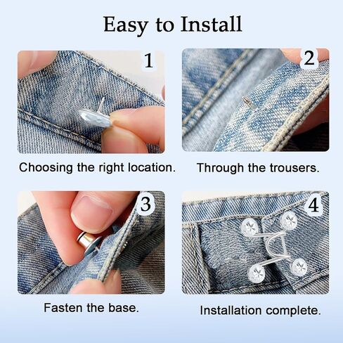 24 قطعة بدون خياطة سروال قابل للتعديل الخصر مشبك موسع مجموعة جينز 2 نمط 4 مجموعة بانت الخصر مشدود لتنورات الجينز (أسود، فضي) in Kuwait