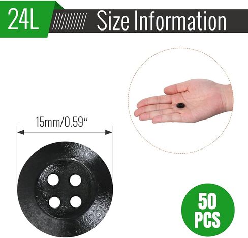 Resin Sewing Buttons,15mm Sewing Round Shirt Button for Crafts，DIY and Clothes Sewing (Black,50pcs) in Saudi Arabia