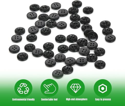 Resin Sewing Buttons,15mm Sewing Round Shirt Button for Crafts，DIY and Clothes Sewing (Black,50pcs) in Saudi Arabia