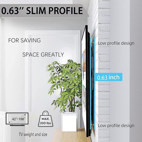 Gibbon Mounts Fixed TV Wall Mounts- Low Profile TV Bracket Mounts for Most 42-100" LED/LCD Flat Screen TVs, 0.63''Ultra Slim, Max.VESA 800X600, Up to 220lbs Capacity in Kuwait