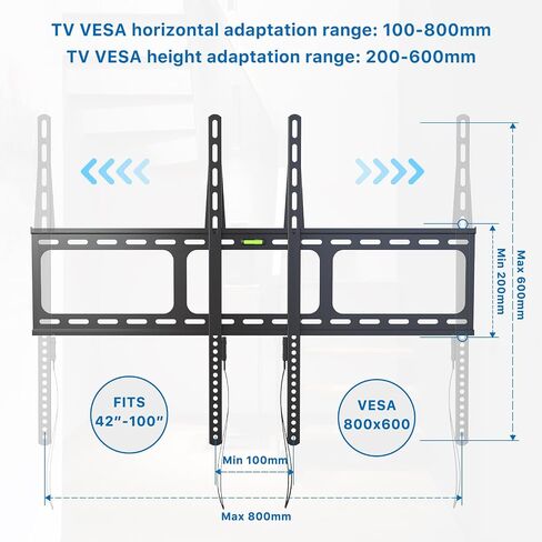 Gibbon Mounts Fixed TV Wall Mounts- Low Profile TV Bracket Mounts for Most 42-100" LED/LCD Flat Screen TVs, 0.63''Ultra Slim, Max.VESA 800X600, Up to 220lbs Capacity in Kuwait