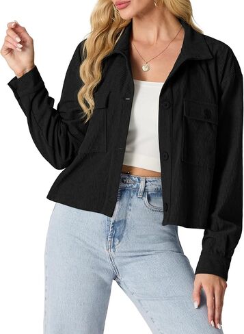 IWOLLENCE Women's Cropped Shacket Jacket Fashion Button Down Corduroy Shacket Jackets Casual Crop Shirts Fall Coat Tops in Saudi Arabia
