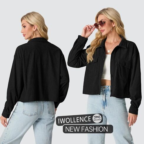 IWOLLENCE Women's Cropped Shacket Jacket Fashion Button Down Corduroy Shacket Jackets Casual Crop Shirts Fall Coat Tops in Saudi Arabia