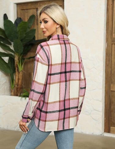 HOTOUCH Flannels for Women Shacket Jacket Fashion Plaid Button Down Shirt with Pocket Cropped 2024 Fall Coat Tops in Saudi Arabia