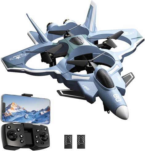 RC Fighter Jet, RC Plane 2.4GHz 4CH Remote Control Airplane with Camera, Foam RC Aircraft Glider with 3D Flip, Altitude Hold, Headless Mode, 2 Batteries, Easy to Fly for Adults Kids (Blue) in Saudi Arabia