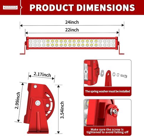YITAMOTOR 120W LED Light Bar Red 24 inches Spot Flood Combo LED Work Light Bar with Wiring Harness Off Road Driving Light Compatible for SUV, Truck, Car, ATV, 4x4, 4WD, Boat in Saudi Arabia