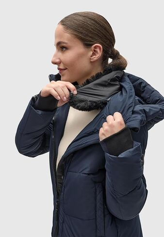 معطف شتوي طويل للسيدات من Marikoo مع غطاء رأس وياقة من الفرو الصناعي قابلة للفصل | جاكيت مبطن للنساء | نادري السادس عشر XS-XXL in Kuwait