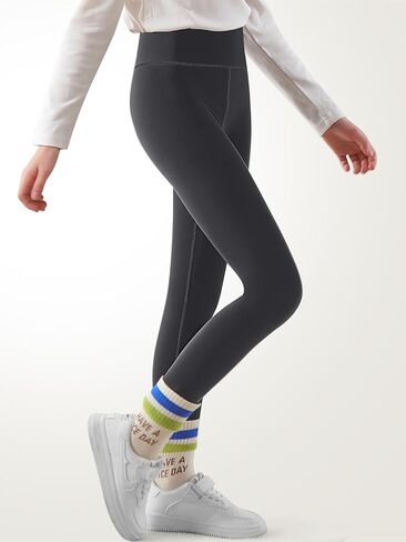 Girls Fleece Lined Leggings Thermal Full Length Pants Winter Warm Stretchy Athletic Leggings for Kids 4-15 Years in Kuwait