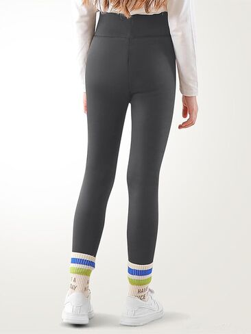 Girls Fleece Lined Leggings Thermal Full Length Pants Winter Warm Stretchy Athletic Leggings for Kids 4-15 Years in Kuwait