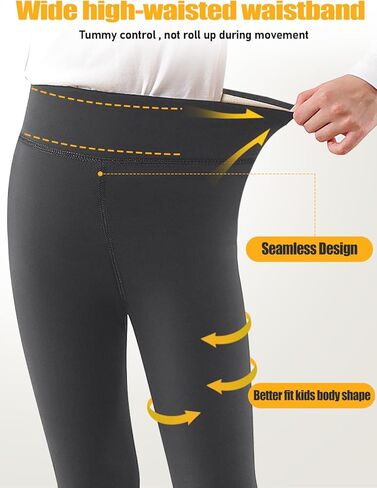 Girls Fleece Lined Leggings Thermal Full Length Pants Winter Warm Stretchy Athletic Leggings for Kids 4-15 Years in Kuwait