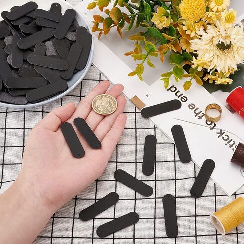 GORGECRAFT 100Pcs Handmade Leather Labels Faux Leather Blank Tags with Holes for Jeans Shoes Bags Garment Embellishment DIY Crafts Knitting Hats Clothing Sewing Accessories, White in Saudi Arabia