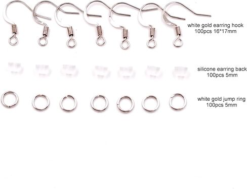 Excerllent Quality Earring Findings for Jewelry Making, 100 pcs/50 pairs Earring Hook with Earring Backs, Earring Wire White Gold in Saudi Arabia