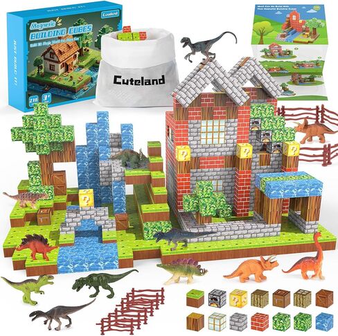 Magnetic Blocks 216Pcs Magnetic Building Blocks Toys for Boys 6-8 with 12 Dinosaur Toys, Build Mine STEM Magnet World Set Montessori Toys, Magnetic Toys for Boys & Girls Ages 6-7 8-10 in Saudi Arabia