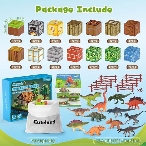 Magnetic Blocks 216Pcs Magnetic Building Blocks Toys for Boys 6-8 with 12 Dinosaur Toys, Build Mine STEM Magnet World Set Montessori Toys, Magnetic Toys for Boys & Girls Ages 6-7 8-10 in Saudi Arabia