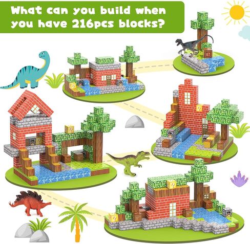 Magnetic Blocks 216Pcs Magnetic Building Blocks Toys for Boys 6-8 with 12 Dinosaur Toys, Build Mine STEM Magnet World Set Montessori Toys, Magnetic Toys for Boys & Girls Ages 6-7 8-10 in Saudi Arabia