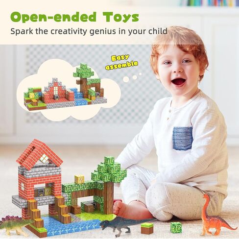 Magnetic Blocks 216Pcs Magnetic Building Blocks Toys for Boys 6-8 with 12 Dinosaur Toys, Build Mine STEM Magnet World Set Montessori Toys, Magnetic Toys for Boys & Girls Ages 6-7 8-10 in Saudi Arabia