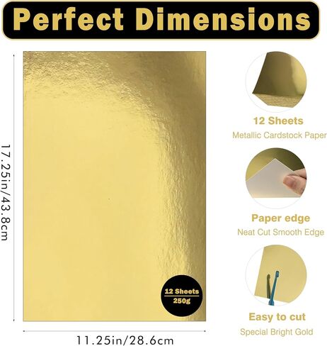 50 Sheets Gold Shimmer Metallic Cardstock Paper - 8.5" x 11" Metallic Paper Square, Golden Foil Mirror Board for Scrapbook, Card Making, Weddings & Birthdays Invitations (250gsm) in Kuwait