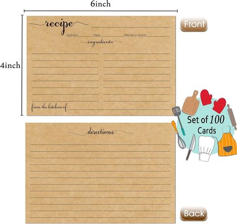 Recipe Cards 4x6 White, From the Kitchen Of 100 Pack Double Sided Cooking Recipe Cards Stock Thick Cardstock Recipe Cards with Lines for Weddings, Bridal Shower, Christmas Gifts, Baby in Kuwait