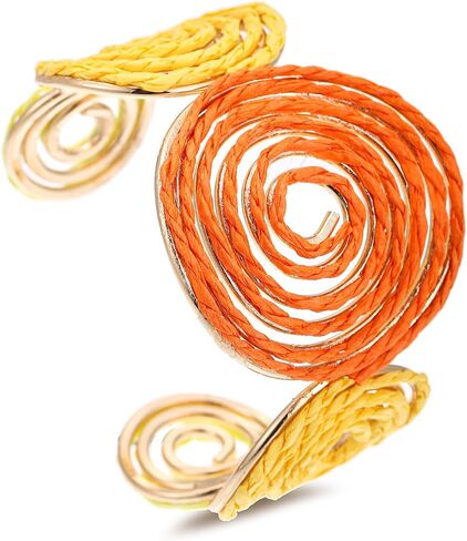 Raffia Spiral Cuff Bracelet for Women, Colorful Swirl Bangle Chunky Bangle Handmade Rattan Statement Bracelet in Saudi Arabia