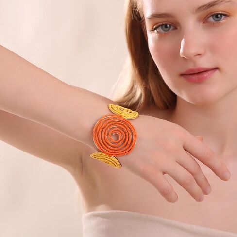 Raffia Spiral Cuff Bracelet for Women, Colorful Swirl Bangle Chunky Bangle Handmade Rattan Statement Bracelet in Saudi Arabia
