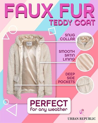 URBAN REPUBLIC Girls' Jacket - Faux Fur Plush Teddy Coat with Hood in Kuwait