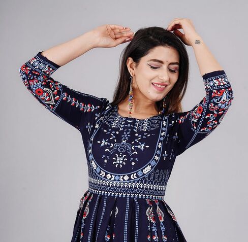 Sophia-Art Rayon Floral Print Only Kurti Dress for Women and Girls Elegant Indian Ethnic Wear Traditional Weeding outfits in Saudi Arabia