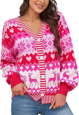 KOJOOIN Christmas Sweaters for Women Fun Patterns Cute Cardigans Merry Winter Open Front Knit Sweaters Outerwear in Kuwait