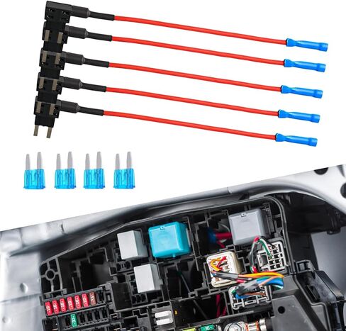 5 قطع من حامل فيوز السيارة، محول قابس مصهر معدني متين صغير للمركبة بالإضافة إلى دائرة كهربائية مع أجزاء بديلة، ملحقات حامل خط فيوز عالمي مقاوم للماء للشاحنات وسيارات الدفع الرباعي (أسود) in Kuwait