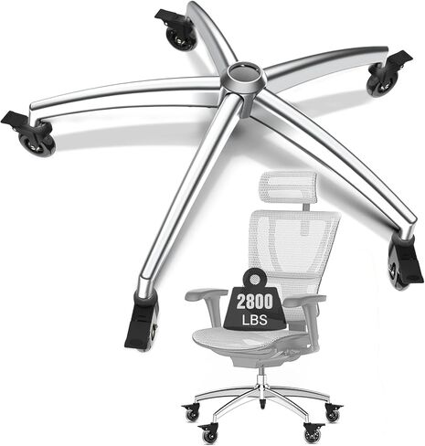 Office Chair Base Replacement (3300 lbs) - Heavy Duty Alloy Office Chair Base Replacement, Office Chair Reinforced Metal Legs, Universal Gas Cylinder and Caster Socket(Silver Base) in Saudi Arabia