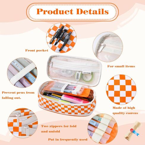 Big Capacity Pencil Case Portable Stationery Pen Bag With Zipper Capacity Pencil Pouch Organizer for Office College School(Orange) in Saudi Arabia