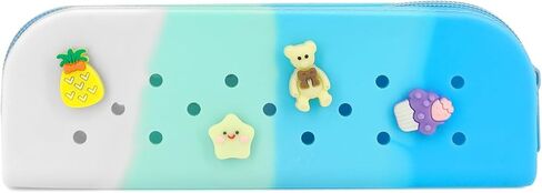 Silicone Pencil Case,DIY Pencil Pouch, Creative Pencil Case with 10 Decorative Patterns, Colored Pencil Case, Pencil Bag, Women's Pencil Case, Makeup Bag(Blue gradient) in Saudi Arabia