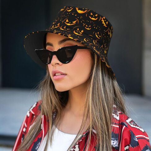 Halloween Bats Fisherman Cap Halloween Hat Pumpkin Bucket Hats for Women Men Caps Halloween Bucket Hat in Saudi Arabia