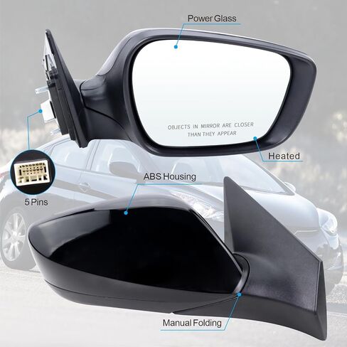 Right Passenger Side Mirror Compatible With 2011 2012 2013 Hyundai Elantra With Manual folding Power Glass Heated Black Replace#HY1321179(5Pins) in Kuwait