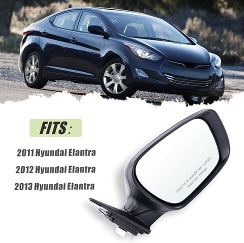 Right Passenger Side Mirror Compatible With 2011 2012 2013 Hyundai Elantra With Manual folding Power Glass Heated Black Replace#HY1321179(5Pins) in Kuwait