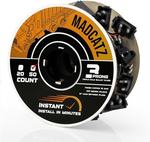 MADCATZ 20 Count Continuous 3 Prong Right Angle Plug Wire Harness Roll 18G Male Bullet Plugs 10-inch/25cm Lead Between Plugs for Tail Light, Trailer, Truck in Kuwait