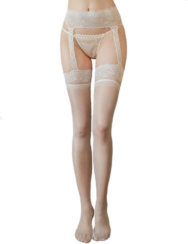 Bridal White Stockings with Garter Belt Set Hosiery Suspender Pantyhose Lace Top Sheer Thigh Highs for Women in Saudi Arabia