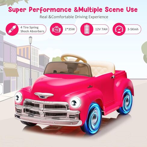 12V Kids Ride On Car, Licensed Chevrolet 3100 Pickup Battery Powered Electric Vehicle with Remote Control, Spring Suspension, Led Light and Music for Toddler Boys Girls 3-8 in Saudi Arabia