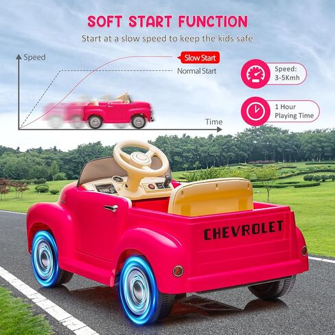 12V Kids Ride On Car, Licensed Chevrolet 3100 Pickup Battery Powered Electric Vehicle with Remote Control, Spring Suspension, Led Light and Music for Toddler Boys Girls 3-8 in Saudi Arabia