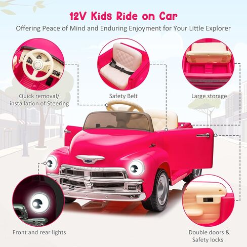 12V Kids Ride On Car, Licensed Chevrolet 3100 Pickup Battery Powered Electric Vehicle with Remote Control, Spring Suspension, Led Light and Music for Toddler Boys Girls 3-8 in Saudi Arabia
