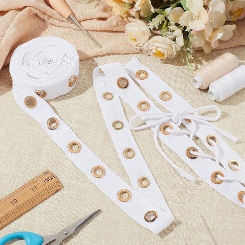 شريط عروة من القطن الأبيض بطول 5 ياردات من AHANDMAKER، شريط عروة من نسيج قطني طويل بعرض 0.98 بوصة، شريط عروة للخياطة، ويتضمن خيوط قطنية سوداء بطول 10.94 ياردة، لإكسسوارات الملابس in Saudi Arabia
