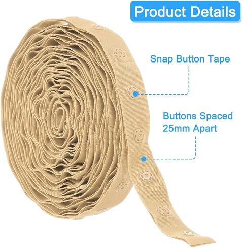 MECCANIXITY 5 Yard Snap Button Tape for Sewing, Cotton Snap Button Trim Fastener Buckles Tape for Clothes Fabric DIY Craft, Cream White in Saudi Arabia