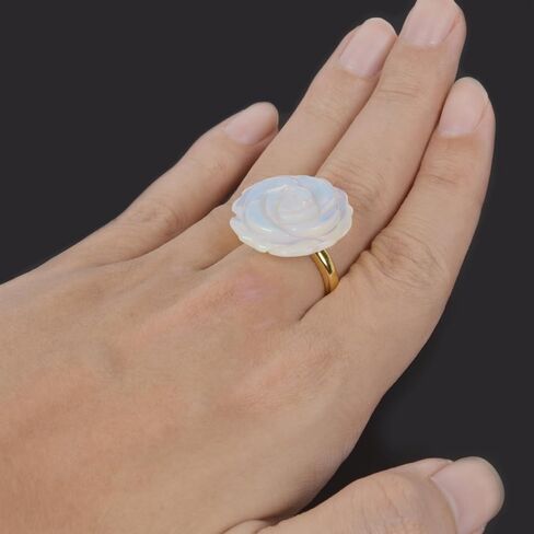Justinstones Carved Natural Gemstone Daisy Flower Promise Ring 25mm Romantic Rose Bud Adjustable Stacking Ring Gift For Her (Adjustable size:8 to12) in Saudi Arabia