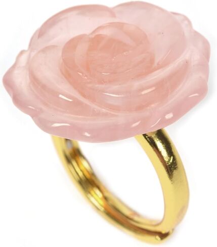 Justinstones Carved Natural Gemstone Daisy Flower Promise Ring 25mm Romantic Rose Bud Adjustable Stacking Ring Gift For Her (Adjustable size:8 to12) in Saudi Arabia