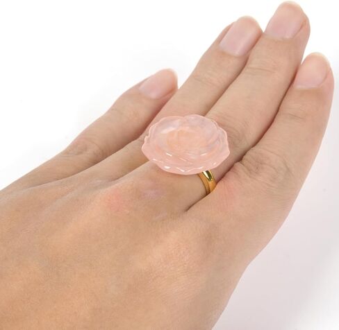 Justinstones Carved Natural Gemstone Daisy Flower Promise Ring 25mm Romantic Rose Bud Adjustable Stacking Ring Gift For Her (Adjustable size:8 to12) in Saudi Arabia