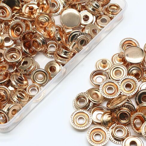 Bonsicoky 240 Pieces 15mm Stainless Steel Fastener Snap, Heavy Duty Snap Button Press Stud Cap for Boat Canvas Coats Bags Leathers DIY, Gold in Kuwait