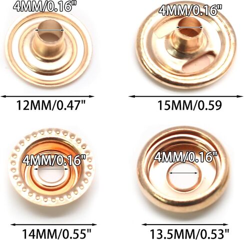 Bonsicoky 240 Pieces 15mm Stainless Steel Fastener Snap, Heavy Duty Snap Button Press Stud Cap for Boat Canvas Coats Bags Leathers DIY, Gold in Kuwait