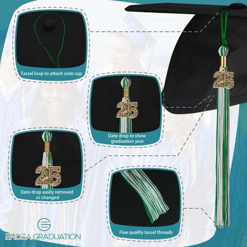 Endea Graduation Mixed Double Color Tassel with Gold Bling Charm (Green/White, 2025) in Kuwait