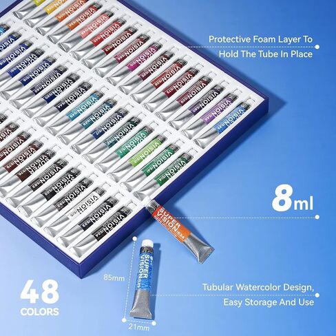 SUPER VISION Watercolor Paint Set Master Artist Grade, 48 Colors x 8ml Watercolor Paint Tubes, Professional Watercolors Made from Mineral Pigments and Gum Arabic in Kuwait