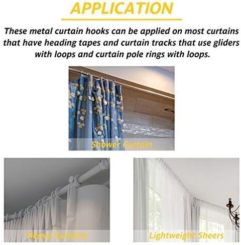 70 Pieces Slip on Drapery Hooks Metal Curtain Hooks Slip on Drapery Hook Pins for Window Curtain, Door Curtain and Shower Curtain (Silver) in Saudi Arabia